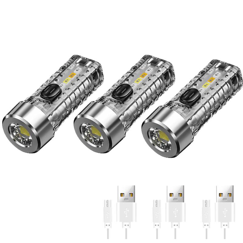 Mini Multi-function Built-in Battery Keychain Flashlight Outdoor Home Night Red Blue Light Flash Charging Strong Light Lantern