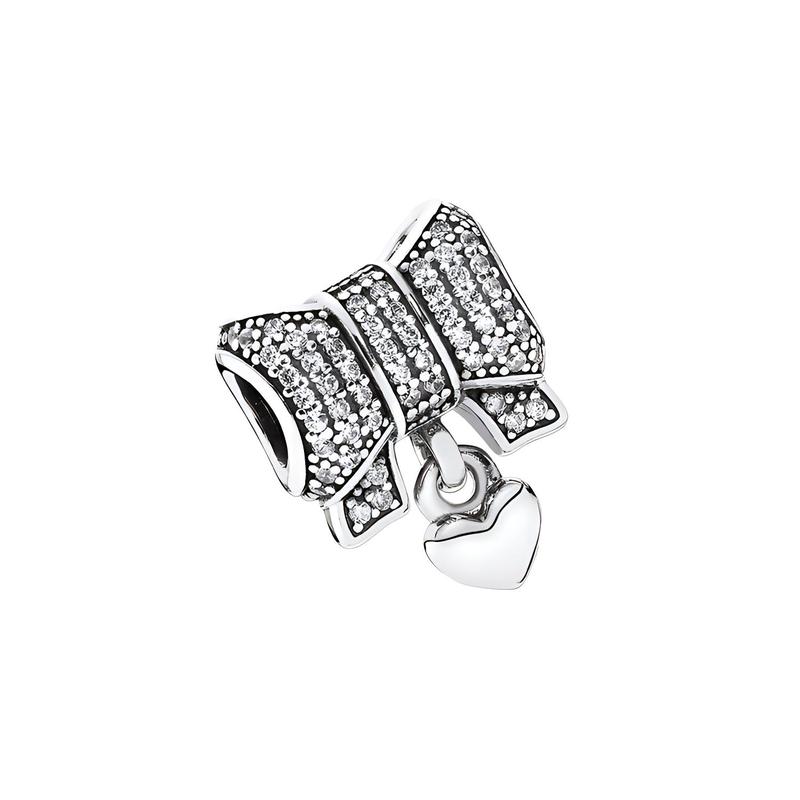 Pandora 925 silver zircon silver shiny bow beads for women 791776CZ