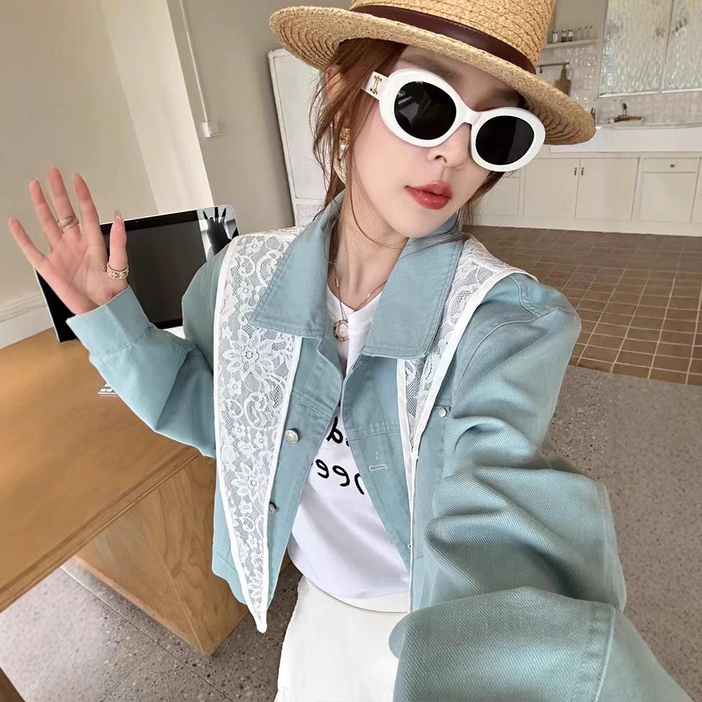 

2025 Spring Women s Lace Denim Shawl Jacket - European & Korean Style M