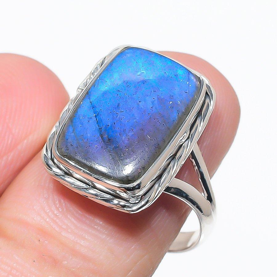 

Natural Labradorite Gemstone Handmade 925 Solid Silver Jewelry Ring Size 9 m5O80