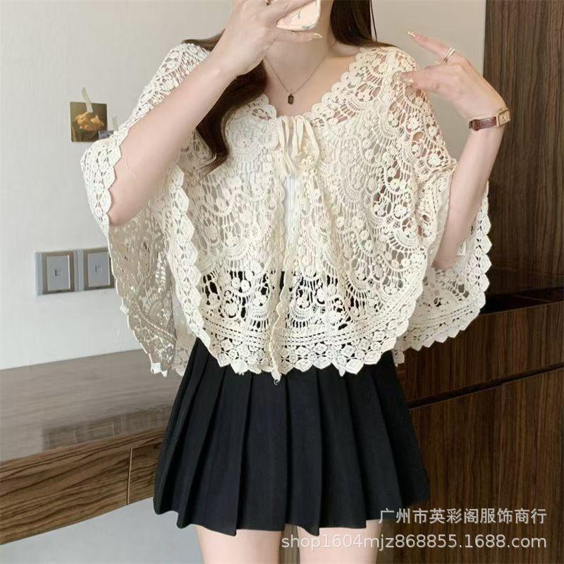 Seaside Retro Vacation Style Sunscreen Knitted Cardigan Women's Summer Hollow Crochet Loose Casual Niche Chic Top