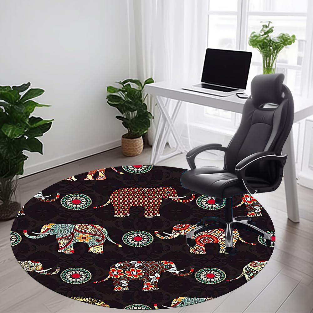 1PC Elephant Mandala Office Round Area Rug, Mat Suitable For Office, Under Office Chairs Bedroom Living Room Home Decor, Room Deco