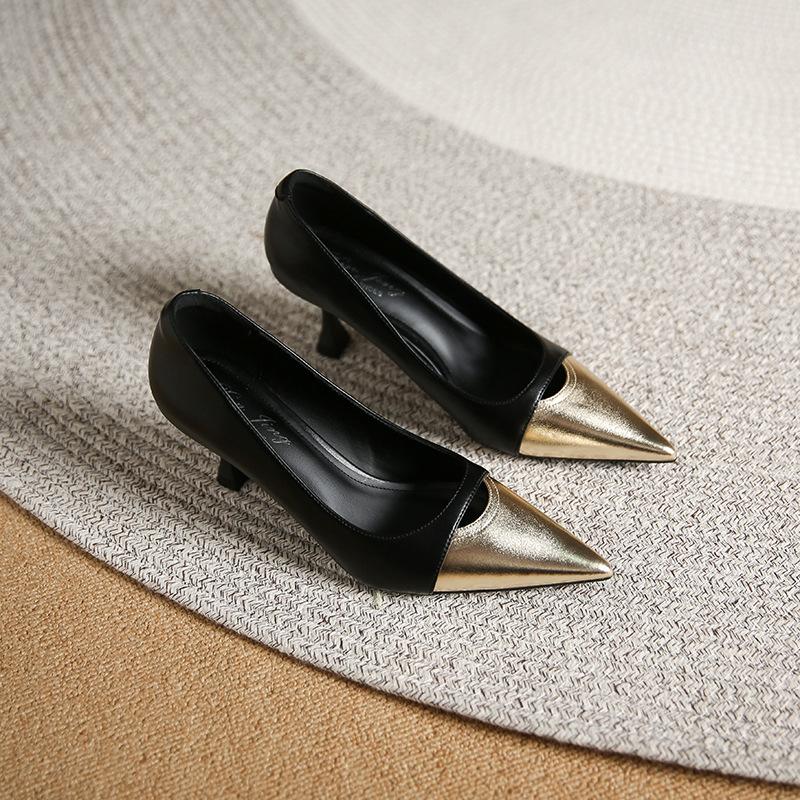 

3351-2 pointed high heels color matching light mouth stiletto fashion single shoes temperament versatile banquet women s shoes 35 чёрный