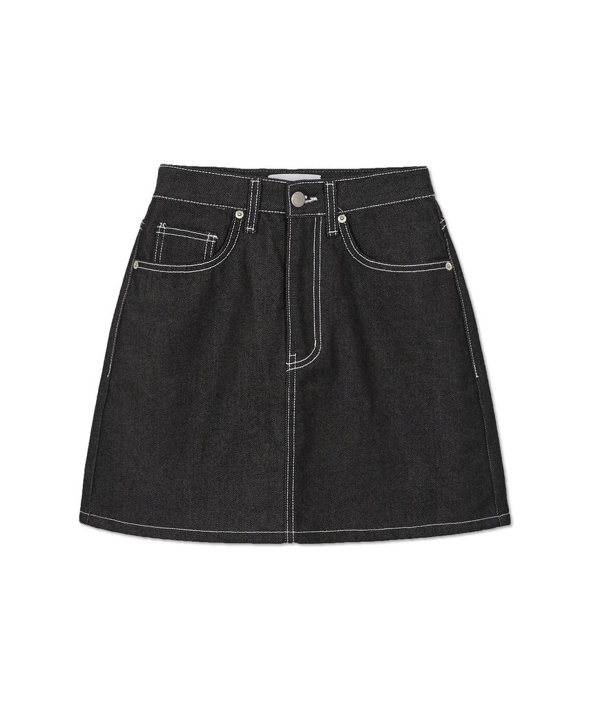West Grand Boulevard Contrast Raw Denim Mini Skirt Black Indigo