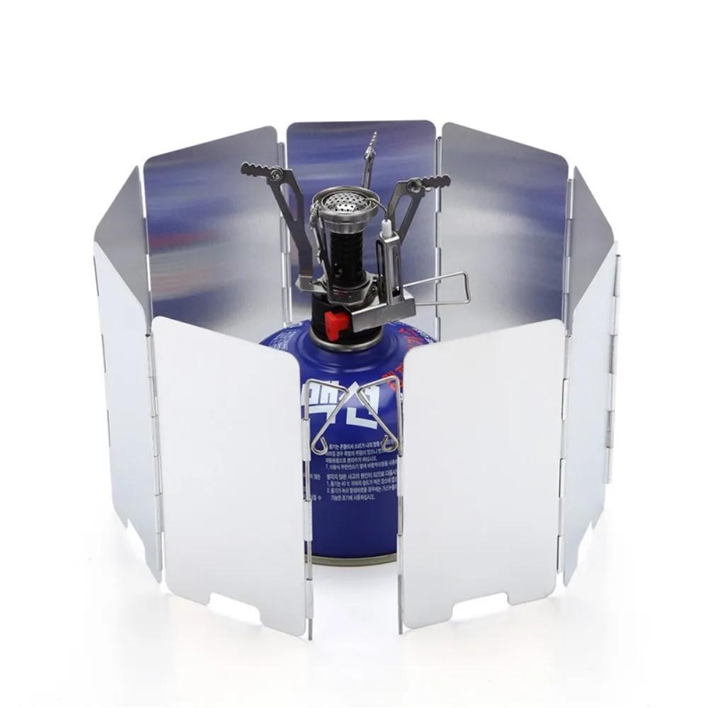 Aluminum 9 Plates Foldable Gas Stove Windshield Camping Cooking BBQ Cooker Wind Guard Outdoor Picnic Cookware Windbreak