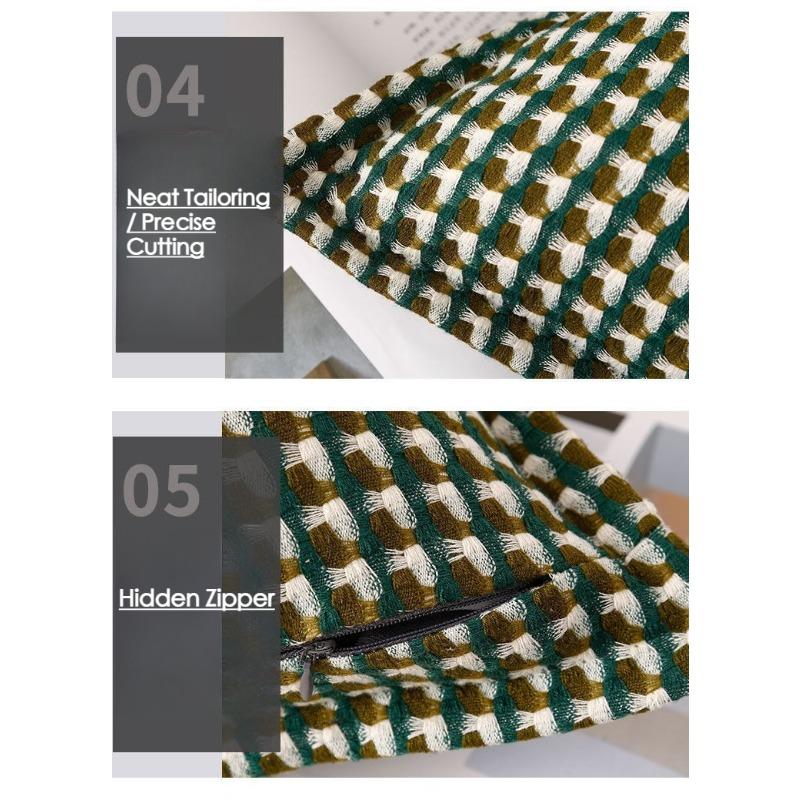 Plaid Linen Throw Pillow - Vintage Houndstooth Cushion Cover for Sofa, Bedroom, Office Chair & Bohemian Decor