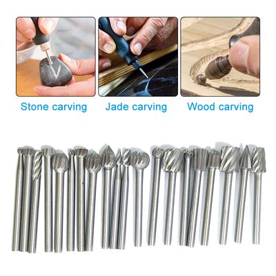 Lot de 20 limes rotatives électriques de 3 mm en acier rapide pour le travail du bois, la sculpture, la tête de meulage, le fraisage, les accessoires