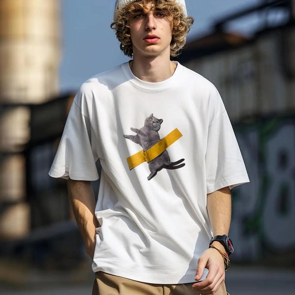 Duct Tape Kitten Grappige Grafische T-shirts Voor Mannen Mode Casual Tops Oversized Katoenen Kleding Hip Hop Mannen Korte Mouw T-shirts