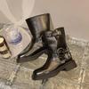 Women Platform Shoes  Simple Retro Western Cowboy Boots Square Toe Thick Heel Soft Soled Comfortable Knight Biker Boots