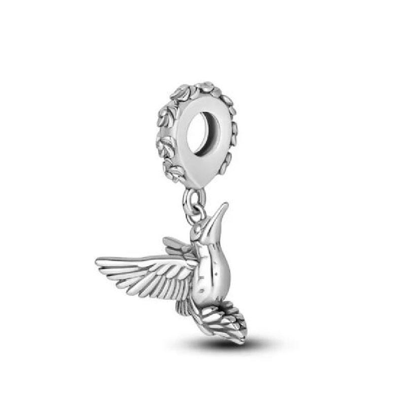 NEW Fine S925 Silver Pink Glass Flamingo Dangle Bead Pendat Fit Original  Bracelet Jewelry Shiny Colored Zircon Bird Charm
