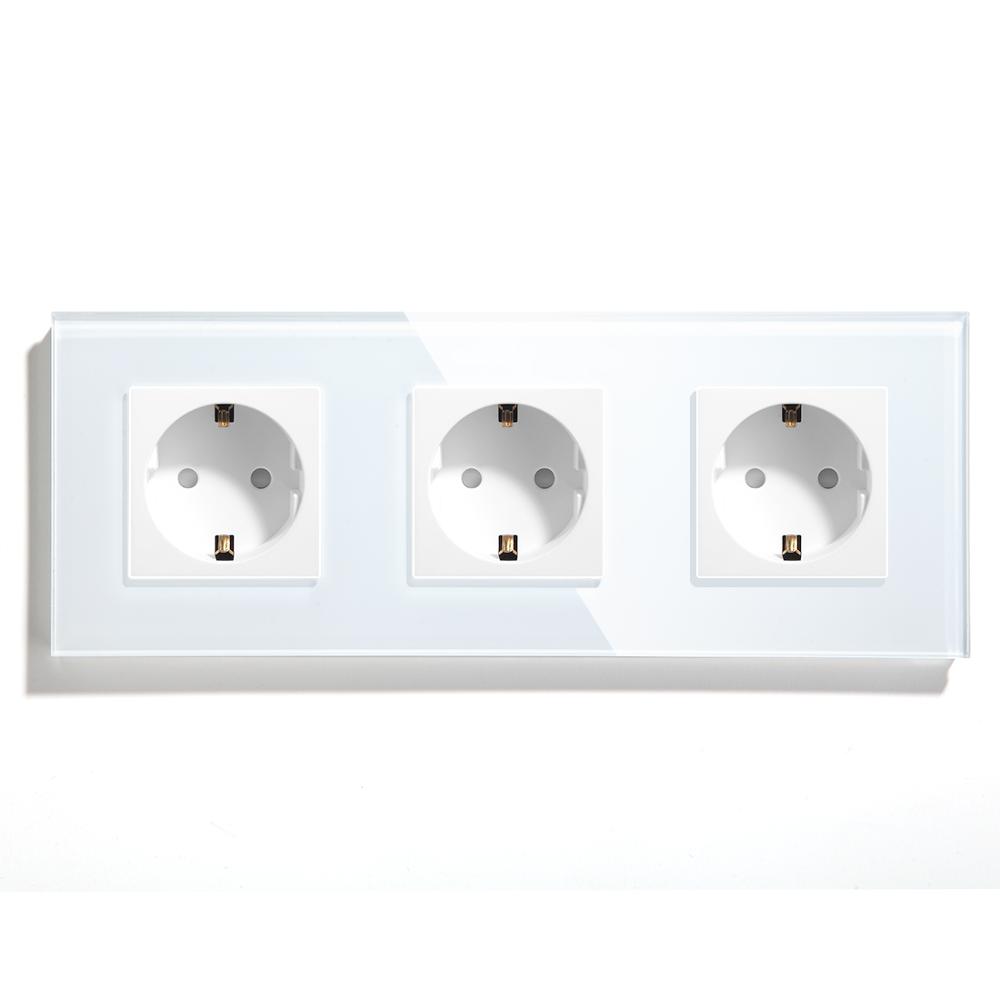 Bseed Triple EU Russia Standard Wall Power Socket Crystal Glass Panel White Grey Black Glod 110-240V Electrical Plug