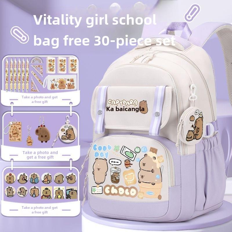 2024 Capybara Girls' Backpack: Stylish, Spacious & Perfect for Grades 1-6
