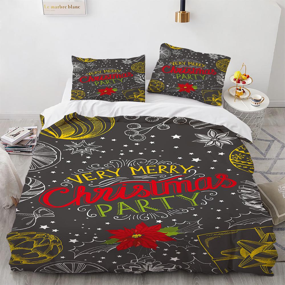 Merry Christmas Printed Duvet Cover Set For Kids Teen Christmas Gift Party Polyester Bedding Set With Pillowcase King Queen Size