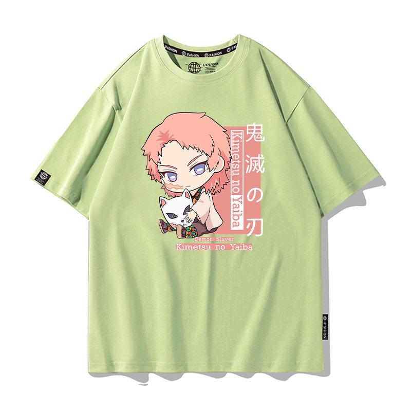 Summer Cartoon Ghost Killing Blade Summer Anime Cotton Cartoon Printing New Unisexs and Womens Casual Round Neck Short Sleeve