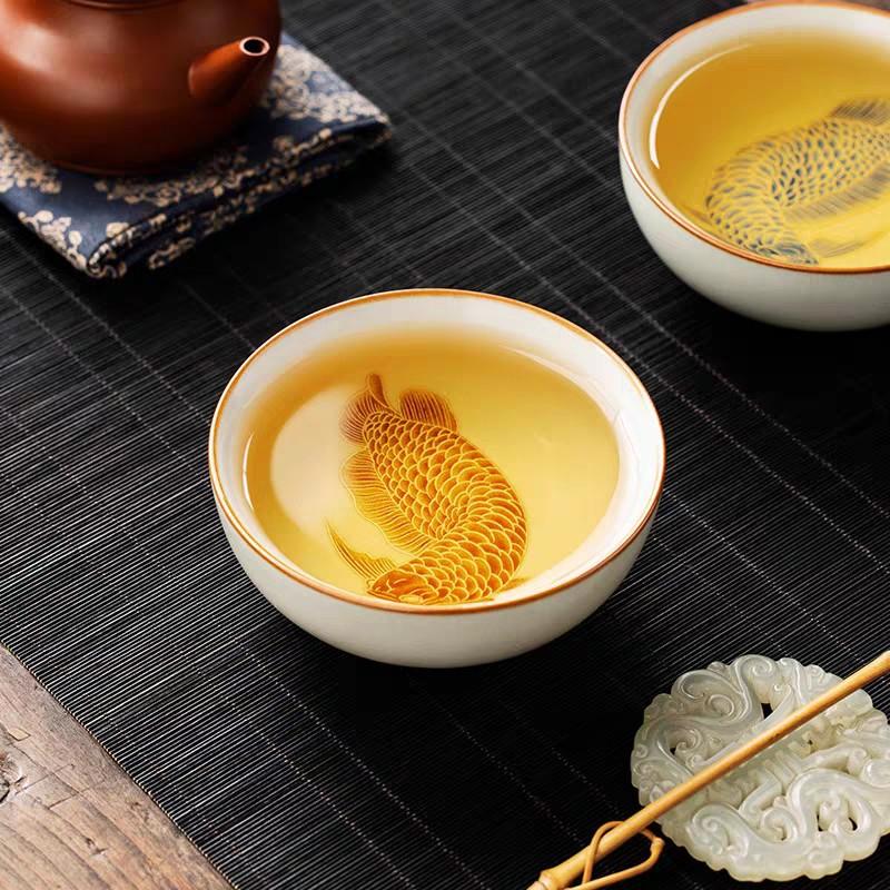 Ru Kiln Silver Scale Yulong Pu'Er Cup Ceramic Teacup Master Cup Household Single Cup Personal Special Tea Set Tea Cup