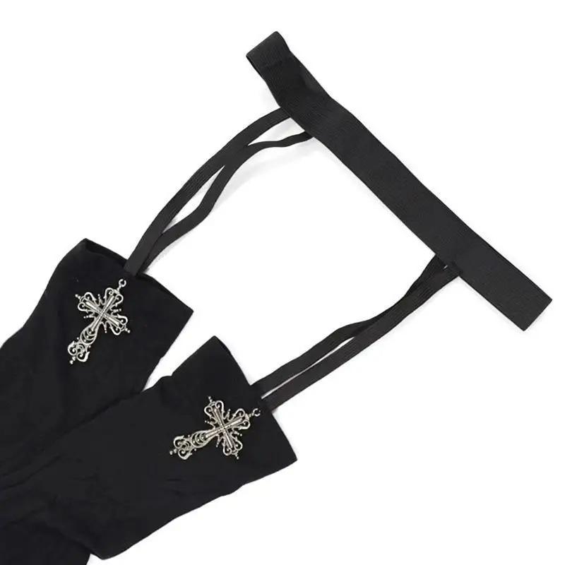 1/2pairs Gothic Cross Decoration Tight for Women Stockings Solid Color Thin Thigh High Lolita Over Knee Stockings