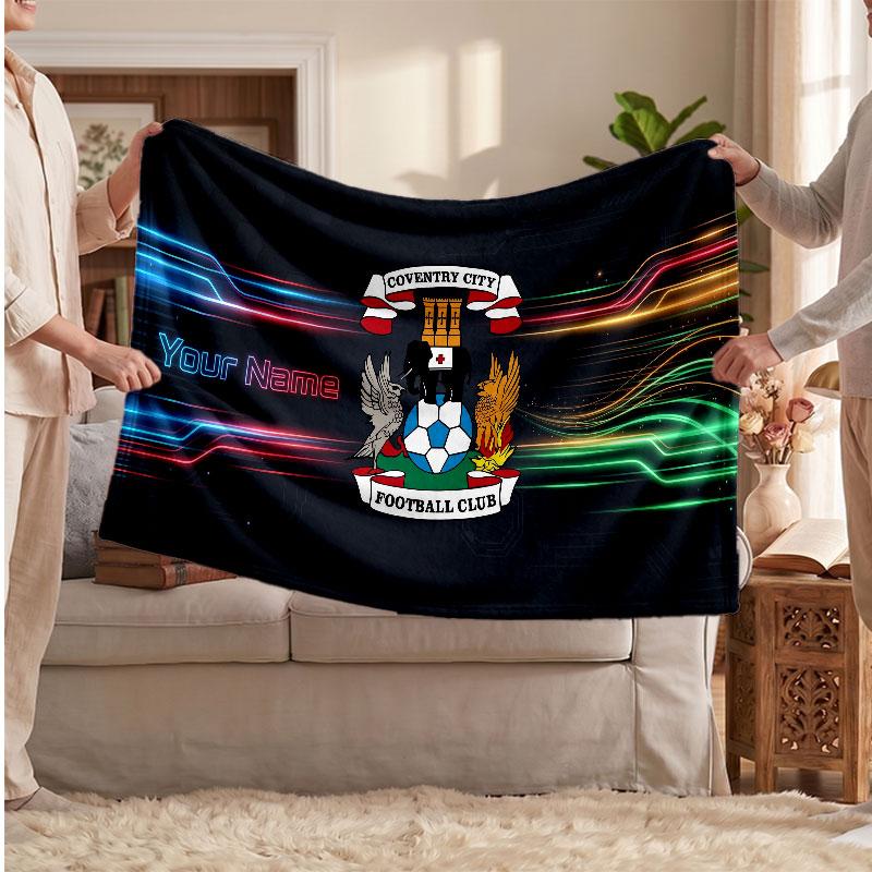 Coventry City Personalized Fleece Blanket With Football Logo, Custom Name Text Soft Warm Home Throw Blanket