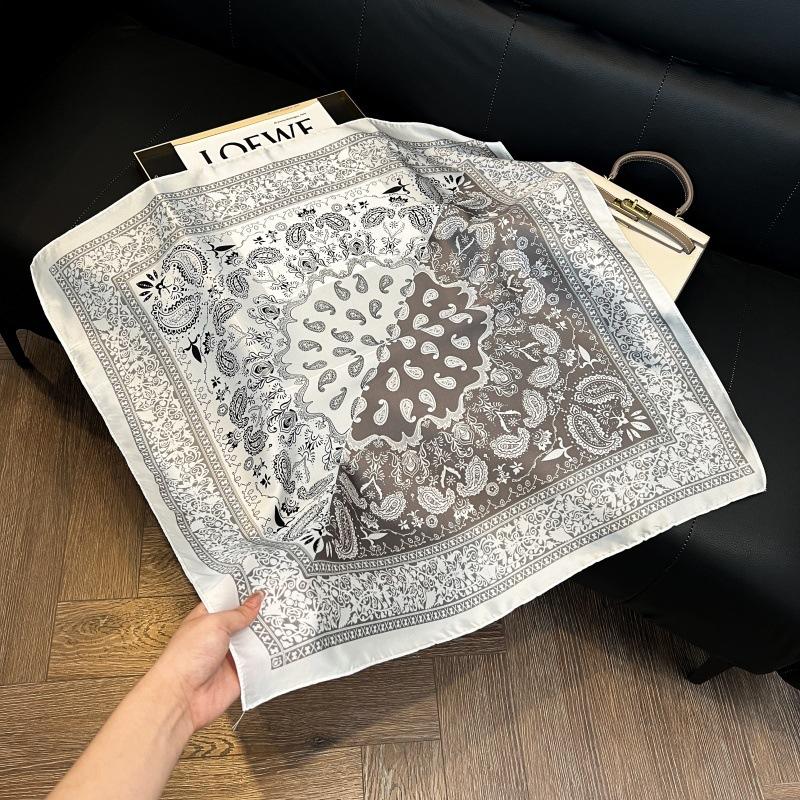 Silk scarf women's spring and autumn decoration versatile ins simple style striped square scarf streamer simulation silk fashion scarf scarf scarf