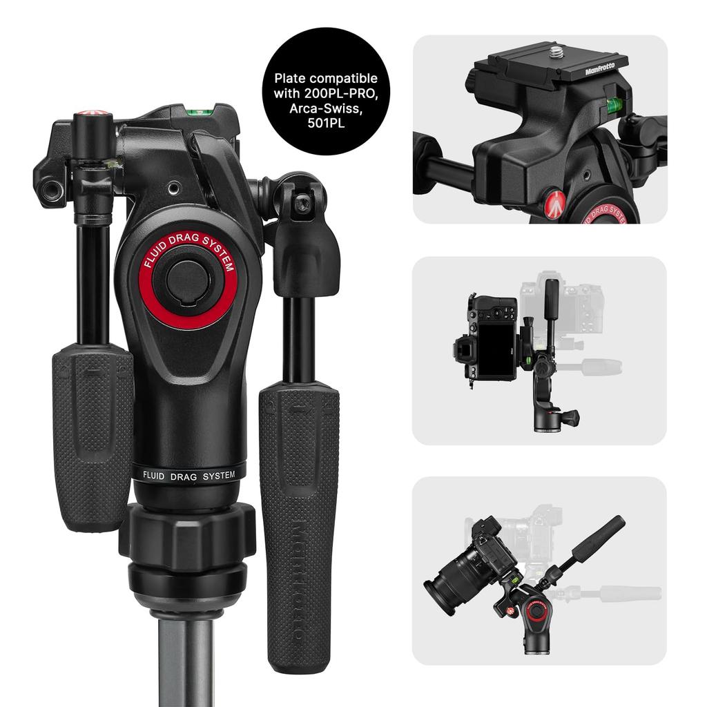 Manfrotto Befree GT PRO Professional Travel Tripod Kit with Fluid Head Leveling Column for Aluminum Screw DSLR Mirrorless Camera Accessories 3-Way