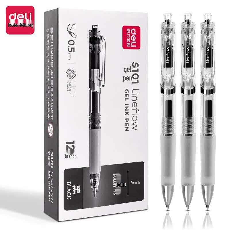 Deli S101 Black Retractable Gel Pens (60 Pens)
