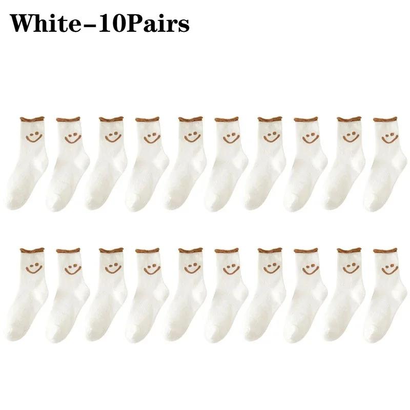 1-10Pair Smiley Face Snow Socks Thick Terry Loop Mid Calf for Winter Sports Home Comfort Moisture Wicking Warm Socks