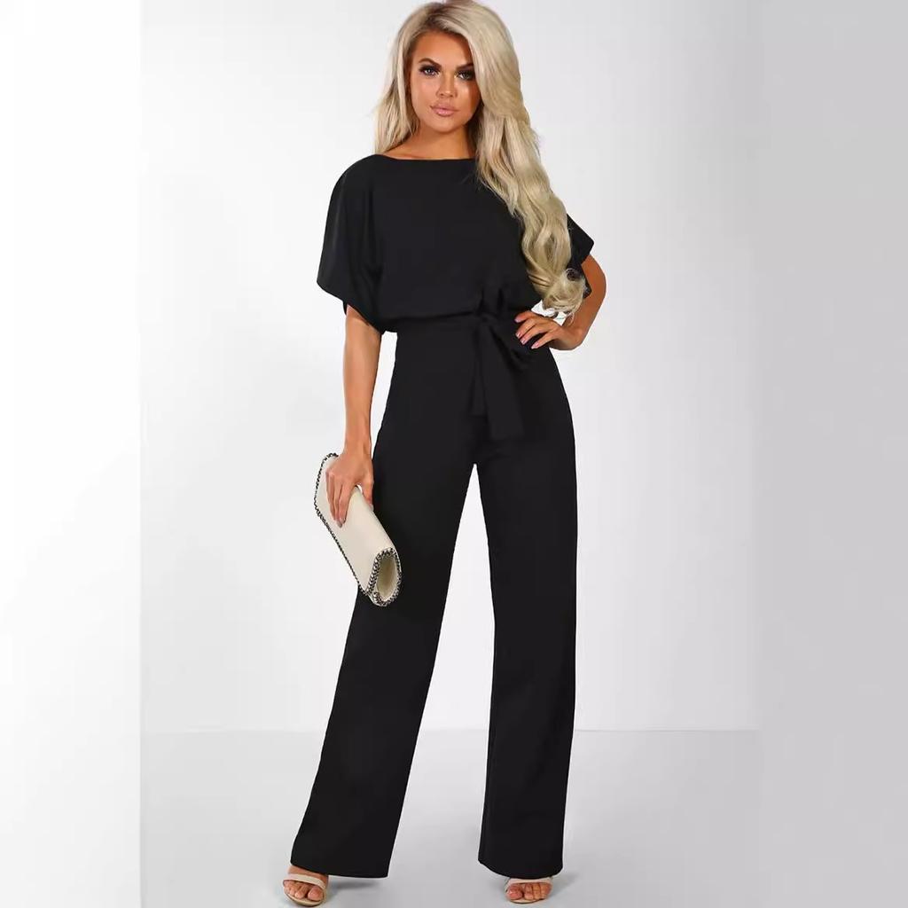 QICED Spring Summer Fashion Lace-up Short Sleeve Jumpsuit for Women