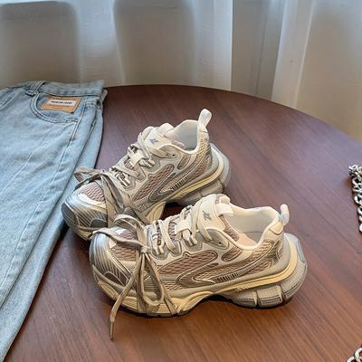 2024 New Dad Shoes Women's Ins Trendy Retro Old Breathable Thickness Increased Fried Street Casual Sports Shoes.