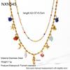 European and American holiday style stainless steel colored natural stone double-layer stacked necklace female seahorse starfish fringed pendant