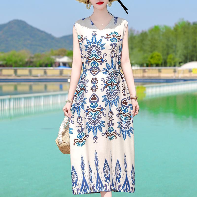 Women's Plus Size Sleeveless Boho Printed Long Dress – Casual Summer Dress (XL-5XL)