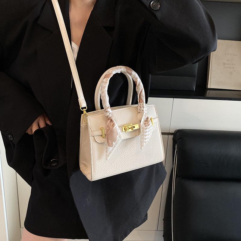 New high-end lychee pattern lock silk scarf portable shoulder women's bag