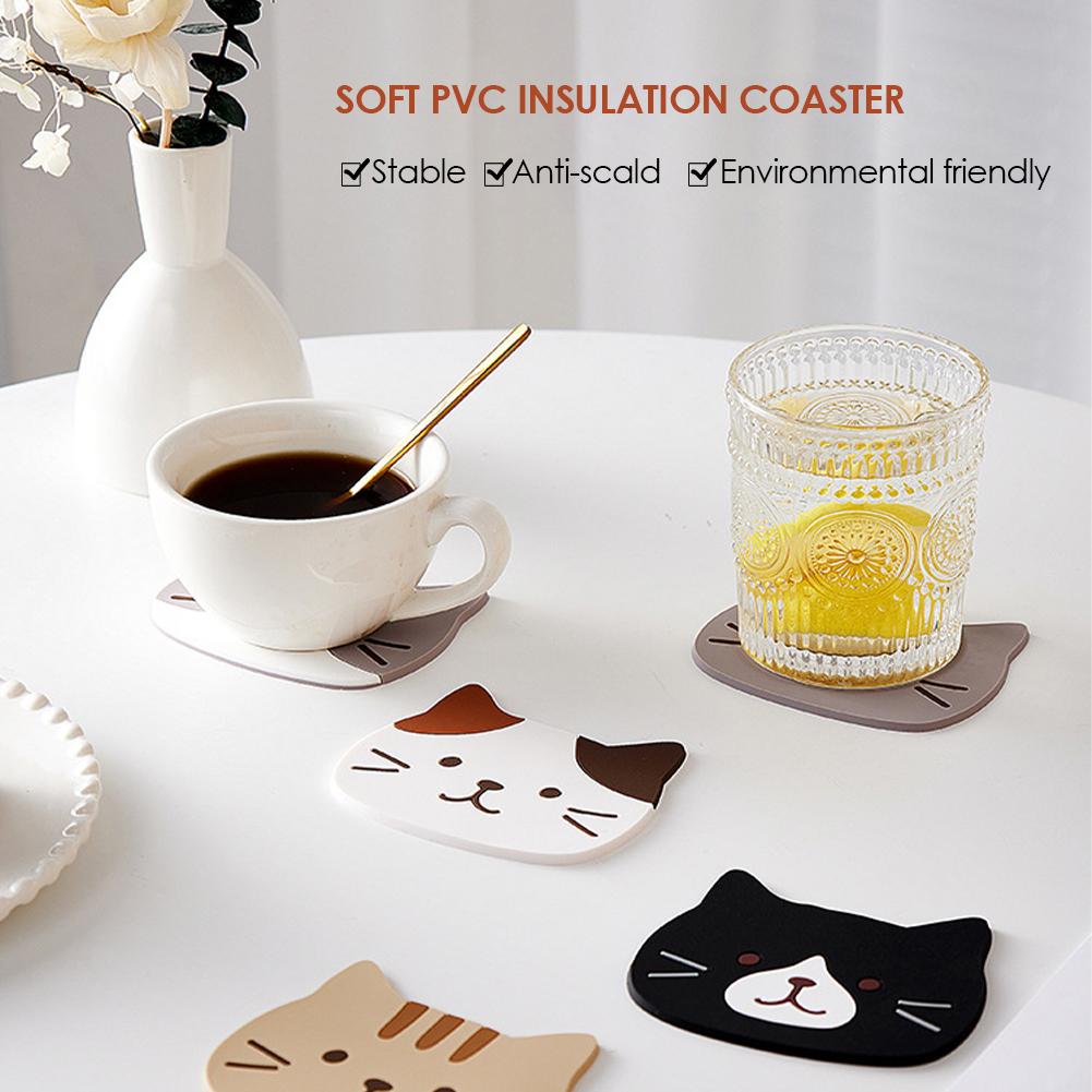Cat Shaped Tea Coaster Cup Mat Pad Mug Holder Mat Coffee Drinks Table Placemats Heat-resistant Cup Coasters Home Decor Gift
