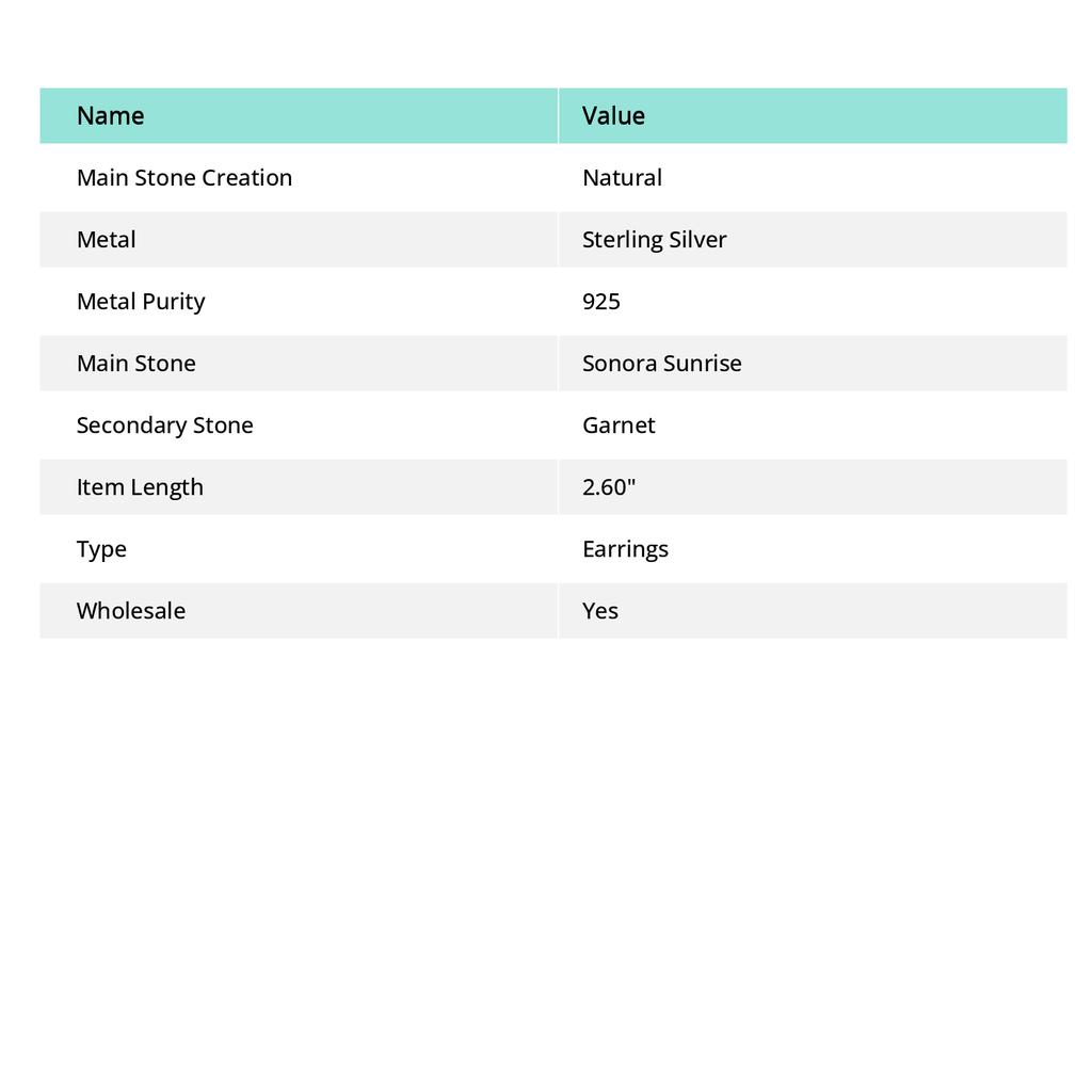 Sonora Sunrise, Garnet 925 Sterling Silver Jewelry Earring 2.60" o7k77