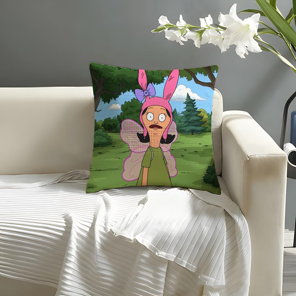 CCartoon BBobs BBurgers Pillow Case Natural Linen Organic Fabric DoubleSided Printing Sofa Home Decor Cushion Cover