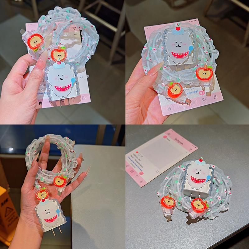 Cute Animal Puppy Charger Data Cable Winder Protective Cover Kits For Iphone 18W 20W Charger Case Anti-Break Wire Bites Shell