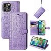 iPhone 16 Flip Leather Case - PU Embossed Cat Dog Design - Compatible with Apple 15