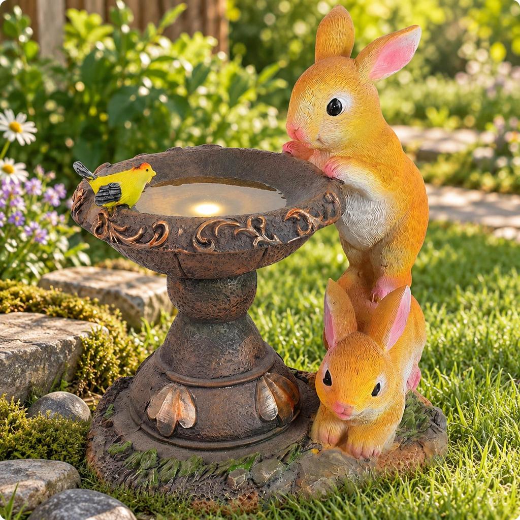 Resin Hare Sculpture with LED Light Cordless for Patio, Entryways