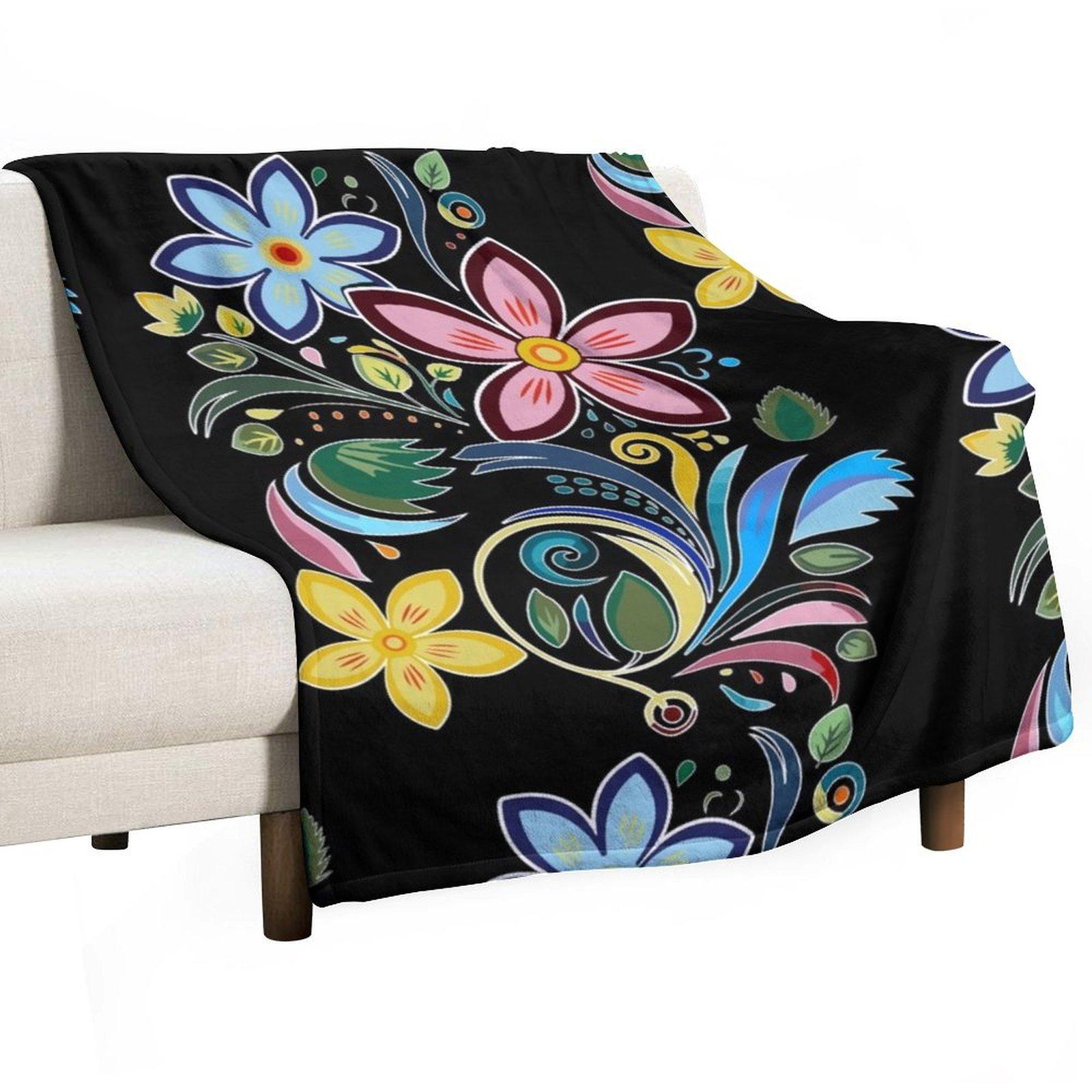 

Traditional Ojibwe Pattern, Indigenous Floral Design. Throw Blanket Decoratives Travel Custom Cute Plaid Blankets 30x40in