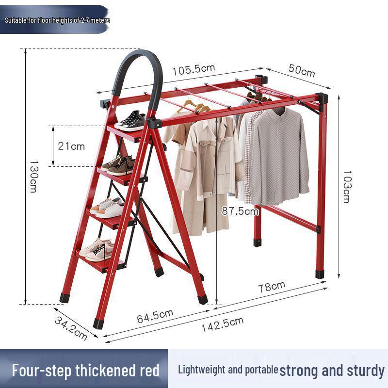 Multi-Functional Folding A-Frame Ladder and Drying Rack - Telescopic, Thickened Carbon Steel, No-Installation Required