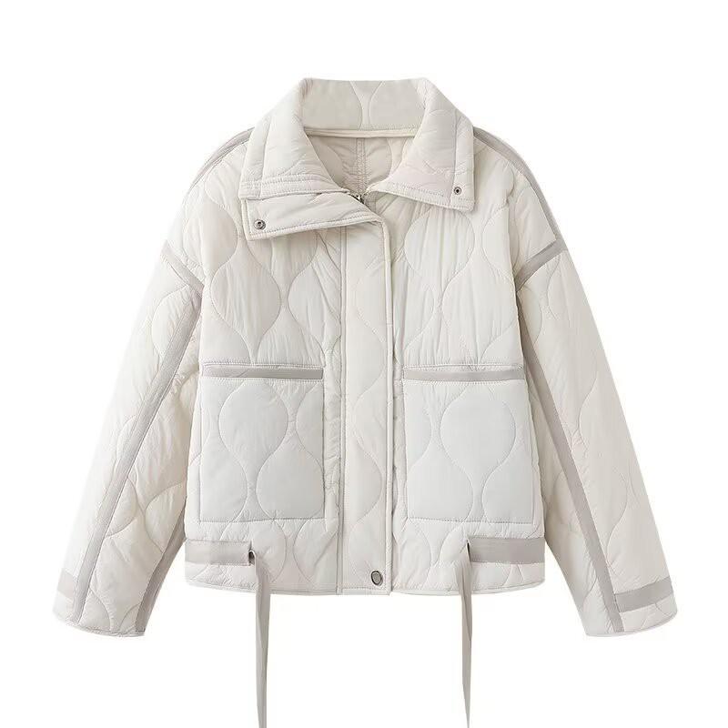 Womens Oversized Cotton-Padded Jacket With Large Pockets Solid Color Zipper Front Loose Fit 2025 Casual Outerwear