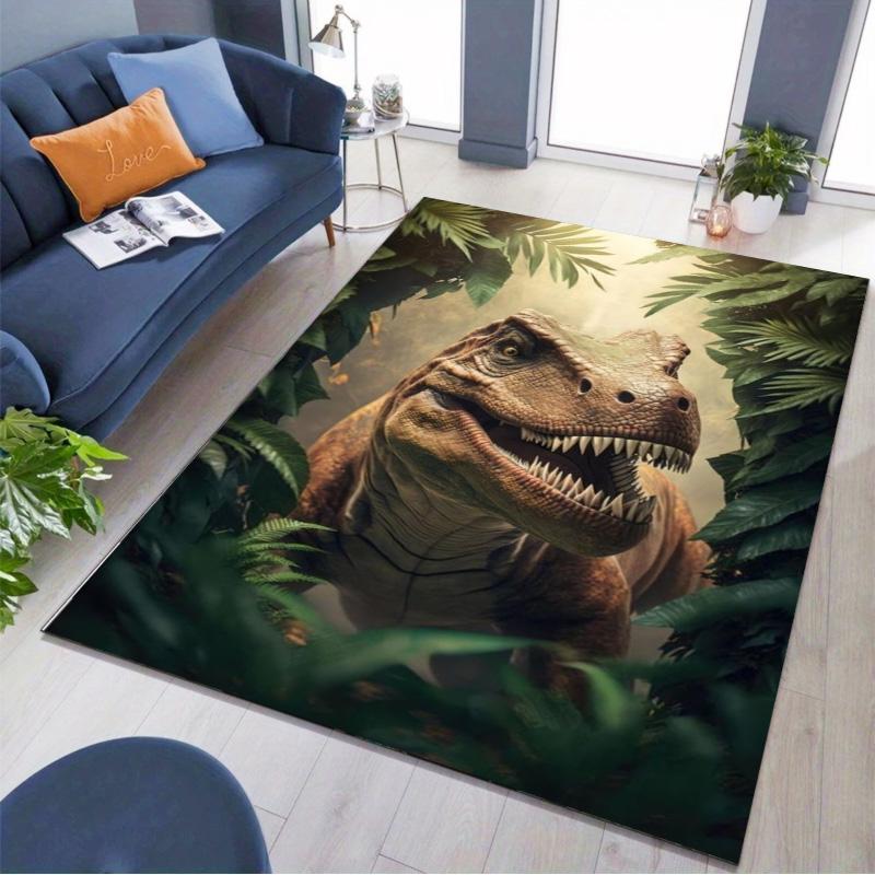 Jungle T‑Rex Dinosaur Realistic Print Area Rug Non‑Slip Rectangular Floor Mat Prehistoric Animal Decor Rug for Bedroom Living Room