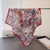 Geometric style herringbone pattern cotton and linen small square scarf silk scarf imitation velvet headscarf shawl sun protection scarf women's scarf