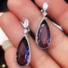 Silver Halo Purple Teardrop CZ Dangle Earrings Marquise Top Tanzanite Color Crystal Drop Earrings Women Luxury Wedding Jewelry
