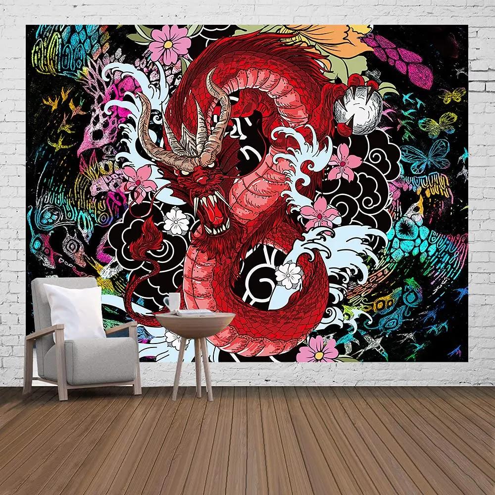 

Японский гобелен на стену Аниме гобелен Триповый кит змея Настенное искусство Укиё-э Океанская волна Солнце Настенный гобелен Украшение комнаты W95xH70cm