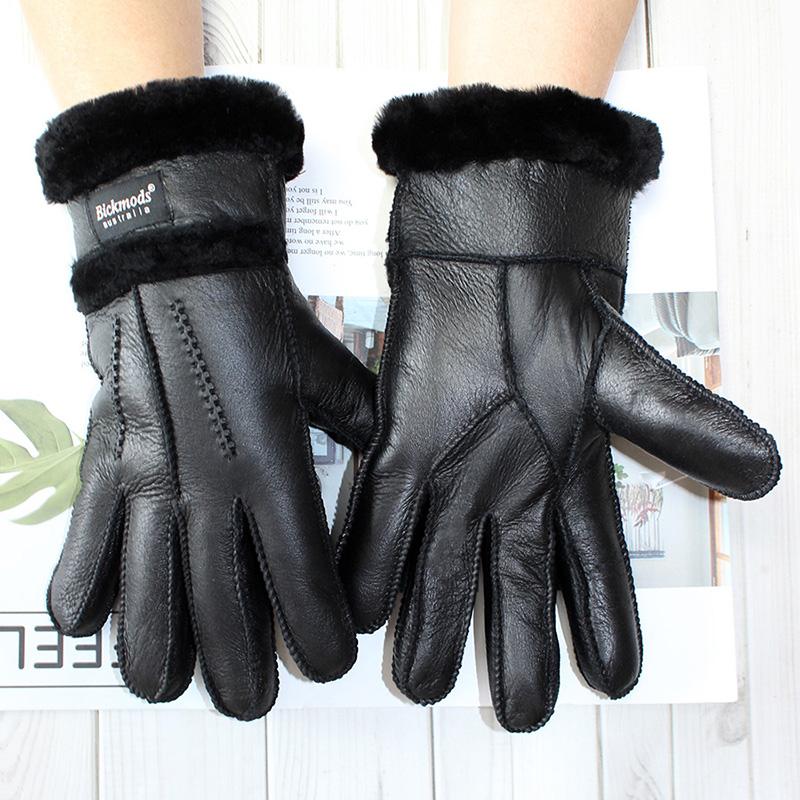 Winter Warme Schafsfellhandschuhe Herren Verdickt Winddicht und Kälteabweisend Outdoor Reiten Schafleder Wolle Fingerhandschuhe