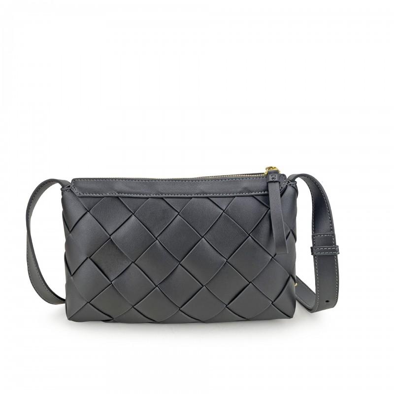 Minimalist Woven Square Crossbody Bag In Genuine Leather Lightweight Daily Use Shoulder Women