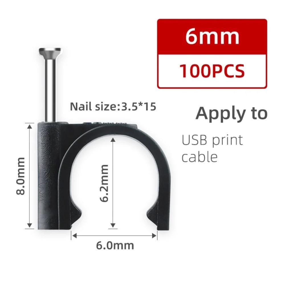 100Pcs/Set Plastic Metal Nail In Cable Clips Black Coaxial Cable Clamp  for Home Office Workshop