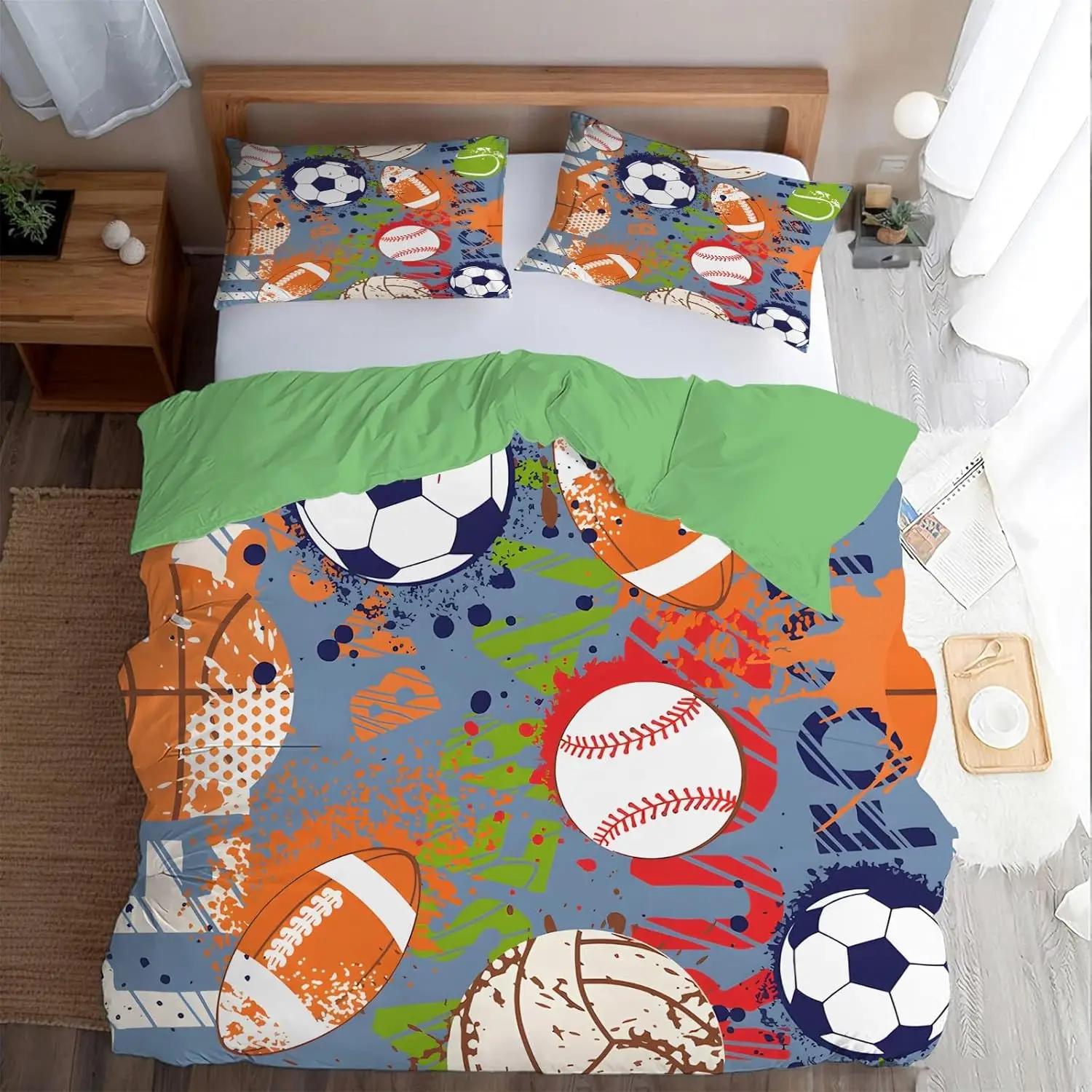 

Boy Cartoon 3D Printed Football Colored Duvet Cover, Soft Comfortable No Core Home Textile Decor For Kids Boys Bedding Sets Gift 90x200cm 2pcs&Duvet Cover