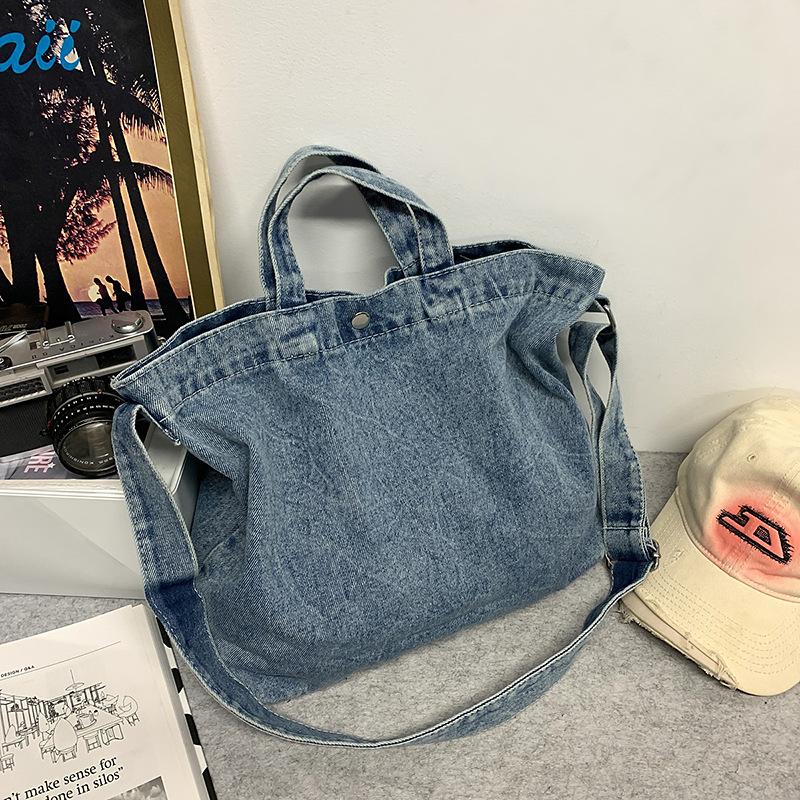 

Large capacity crossbody bag women s bag student class bag denim bag shoulder bag tote bag светло-синий