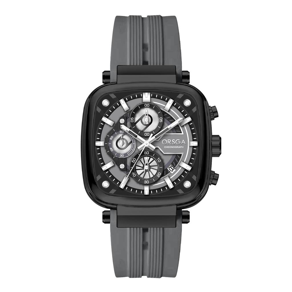 Mens Square Chronograph Watches Waterproof Luminous Quartz Wrist Watch with Silicone Strap