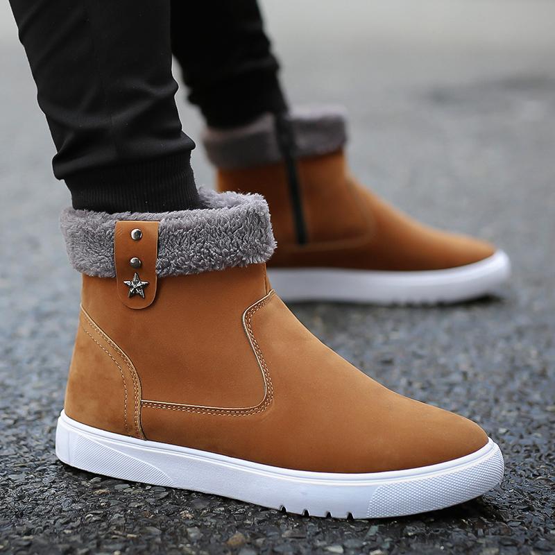 Fashion Men's Lightweight Slip-on Outdoor Ankle Boots Comfortable Winter Warm Cotton Lining Snow Boots